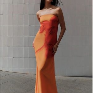 Meshki Orange Strapless Sheath Dress